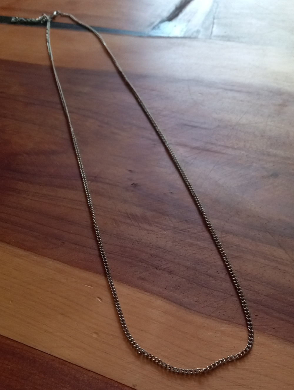 Silver Tone Slim Curb Link Chain Necklace